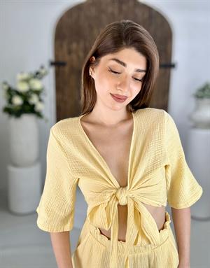 Müslin Kumaş Bağlama Detaylı Bluz