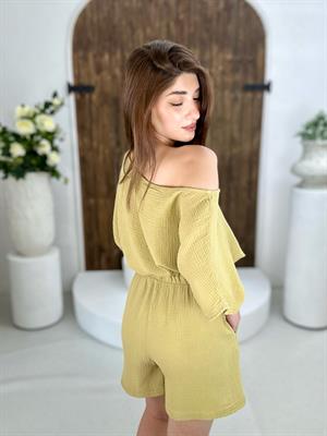 Müslin Kumaş Cep Detaylı Tiril Şort Haki