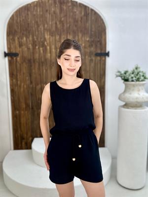Müslin Kumaş Şortlu İkili Takım Siyah