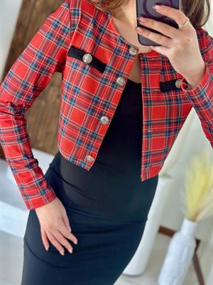 Örme Crep Askılı Elbise & Ekose Desen Dalgıç Ceket İkili Takım