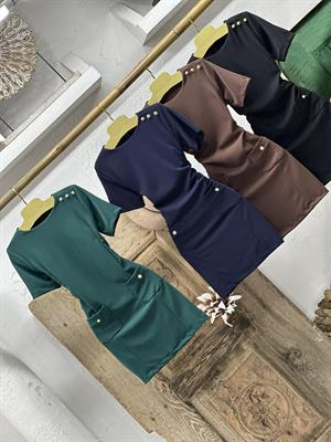 Örme Crep Kumaş Metal Düğme Detaylı Yeşil Elbise