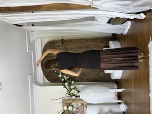 Örme Crep Şifon Detaylı Uzun Elbise Kahverengi