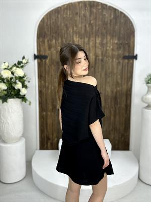 Örme Kumaş Kloş Etek&Kayık Yaka Bluz İkili Takım