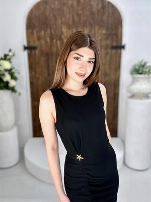 Ottoman Kumaş Deniz Yıldızı Detay Kalem Elbise Siyah 