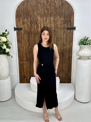 Ottoman Kumaş Deniz Yıldızı Detay Kalem Elbise Siyah 