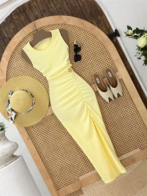 Ottoman Kumaş Deniz Yıldızı Detay Kalem Elbise Sarı