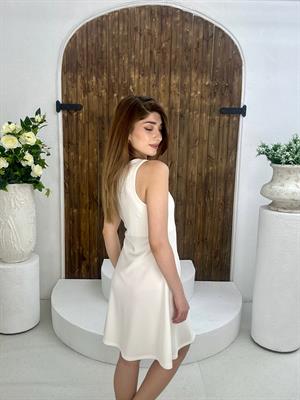 Ottoman Kumaş Fermuarlı Kalın Askılı Elbise Beyaz