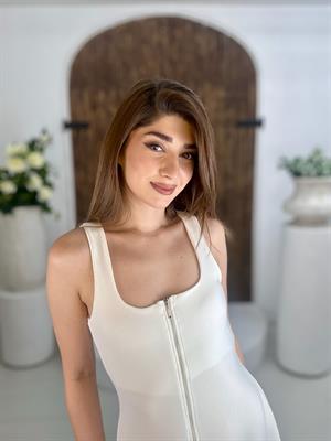 Ottoman Kumaş Fermuarlı Kalın Askılı Elbise Beyaz