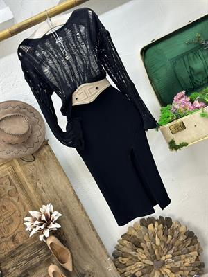 Ottoman Kumaş Yan Yırtmaçlı Midi Boy Eteğimiz 