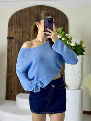 Oval Yaka Yumuşak Dokulu Merserize Triko Kazak Bebe Mavisi