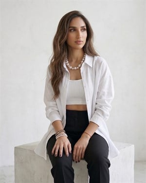 Oversize Flam Gömlek Beyaz