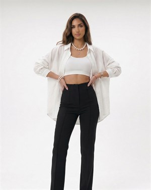 Oversize Flam Gömlek Beyaz