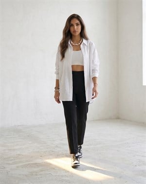 Oversize Flam Gömlek Beyaz