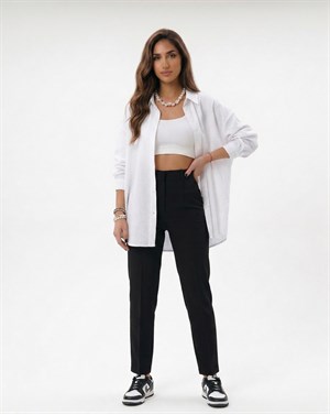 Oversize Flam Gömlek Beyaz