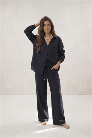 Oversize Flam Gömlek Siyah