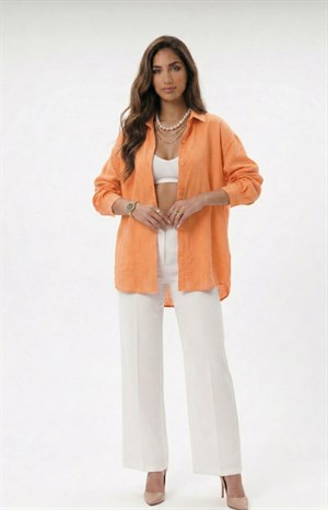 Oversize Flam Gömlek Turuncu