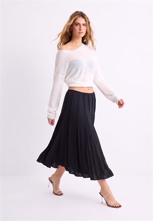 Oversize V Yaka Merserize Triko Beyaz 
