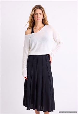 Oversize V Yaka Merserize Triko Beyaz 