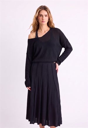 Oversize V Yaka Merserize Triko Siyah