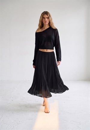 Oversize V Yaka Merserize Triko Siyah