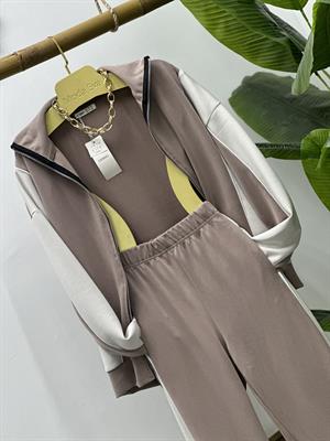 Oys Modal Kumaş Biye Detay İkili Eşofman Bej Takım