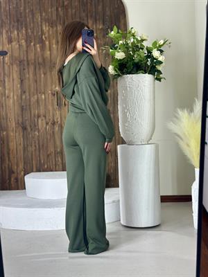 Oys Modal Kumaş Kapişonlu Boğum Detaylı İkili Eşofman Takım Haki