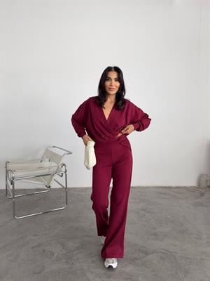 Oys Modal Kumaş Kapişonlu Boğum Detaylı İkili Eşofman Takım Bordo