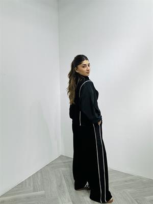 Oys Modal&Paraşüt Kumaş Biye Detay Fermuarlı İkili Eşofman Siyah Takım