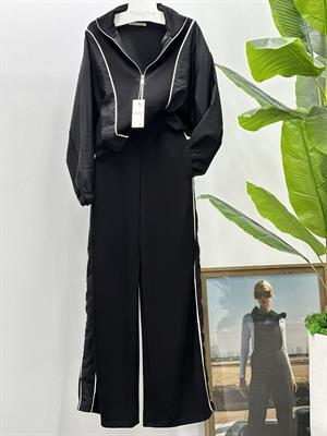 Oys Modal&Paraşüt Kumaş Biye Detay Fermuarlı İkili Eşofman Siyah Takım