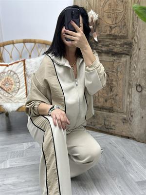 Oys Modal&Paraşüt Kumaş Biye Detay Fermuarlı İkili Eşofman Krem Takım