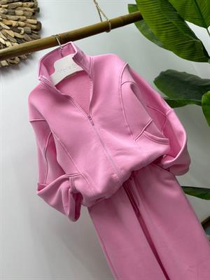 Pembe Üç İplik Dokuma İçi Şardonlu Jogger Eşofman Takım 