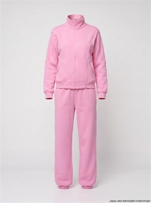 Pembe Üç İplik Dokuma İçi Şardonlu Jogger Eşofman Takım 