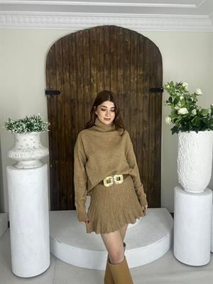 Pileli Etek Balıkçı Kazak İkili Takım