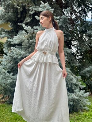 Poli Viskon Kumaş Tasarım Uzun Beyaz İkili Takım