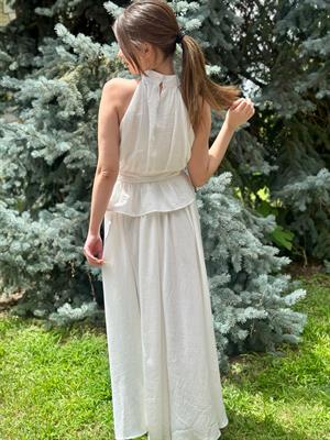 Poli Viskon Kumaş Tasarım Uzun Beyaz İkili Takım