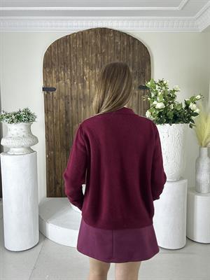 Polo Yaka Baklava Desen Hırka Bordo