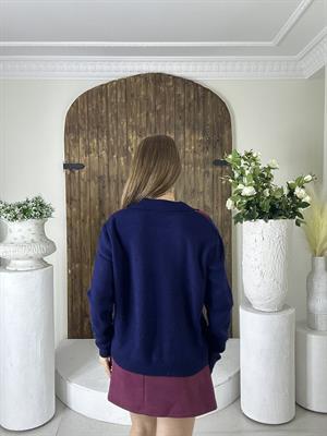 Polo Yaka Baklava Desen Hırka Lacivert