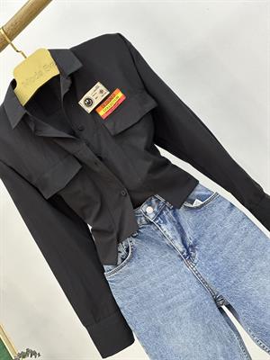 Poplin Kumaş Arma Detaylı Crop Gömlek 