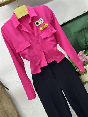 Poplin Kumaş Arma Detaylı Crop Gömlek 