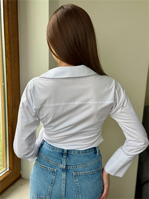 Poplin Kumaş Bağlama Detay Gömlek Beyaz