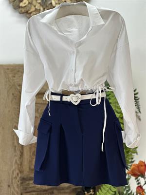 Poplin Kumaş Beli İp Büzgülü Crop Gömlek