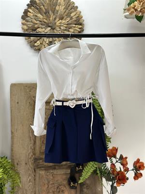 Poplin Kumaş Beli İp Büzgülü Crop Gömlek