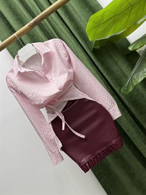 Poplin Kumaş Çizgi Desen Tasarım Gömlek Pembe