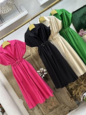 Poplin Kumaş Kemer Detaylı Cepli Uzun Elbise