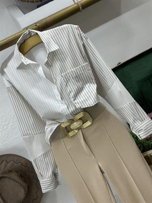 Poplin Kumaş Oversize Kalıp Blok Çizgili Gömlek 