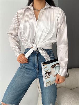 Poplin Kumaş Oversize Kalıp Blok Çizgili Gömlek 