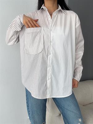 Poplin Kumaş Oversize Kalıp Blok Çizgili Gömlek 
