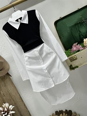 Poplin Kumaş Triko Detaylı Gömlek Elbise