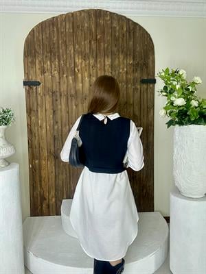 Poplin Kumaş Triko Detaylı Gömlek Elbise