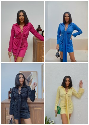 Poplin Kumaş Yaka Detay Tasarım  Gömlek Elbise